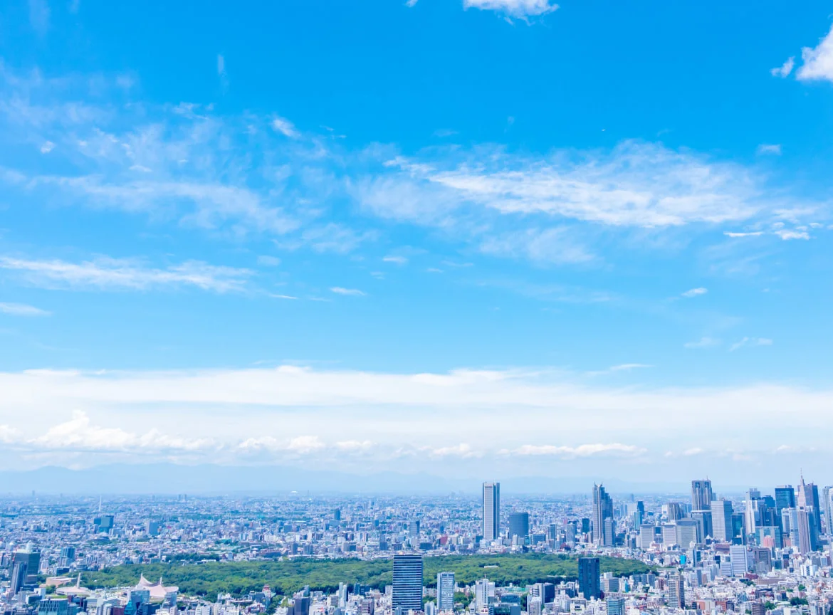 青空と新宿方面の東京の街並み